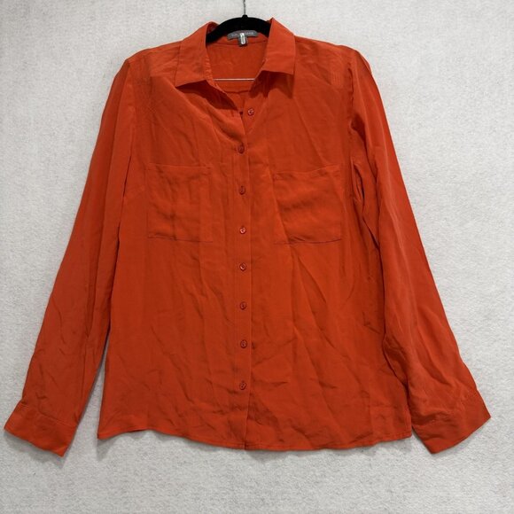 Tinley Road Tops - Tinley Road Shirt Womens Medium Orange 100% Silk Button Front Long Sleeve Top